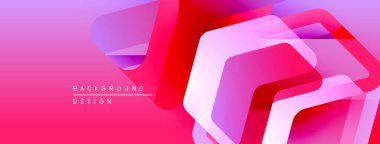 Soyut geometrik şekiller örtüşüyor, canlı pembe, mor renkler yaratıyor. Modern tasarım dijital sanat ve dinamik kompozisyon öneriyor.