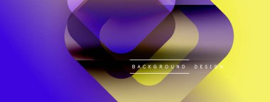 Soyut sıvı şekilleri, mor ve sarı renkleri harmanlıyor. Modern tasarım üst üste binen formlar, gradyan etkiler. Minimalist metin mevcut.