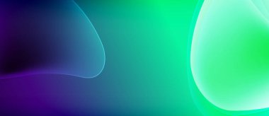 Soyut gradyanlar mor, mavi ve yeşil renkleri harmanlarlar. Düz eğriler dinamik görsel akış yaratır, basit arkaplan.