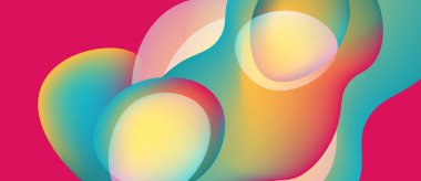 Soyut sıvı şekilleri örtüşür, canlı renkler harmanlanır. Pembe arkaplan karşıtlık sağlar, dinamik görsel efekt yaratır.