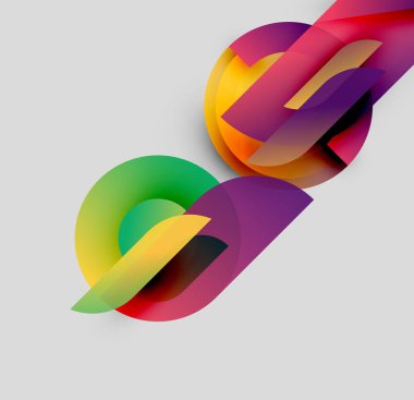 Soyut renkli şekiller örtüşür, dinamik görsel akış yaratır. Gradyanlar renkleri karıştırır, modern tasarım elementleri oluşturur.