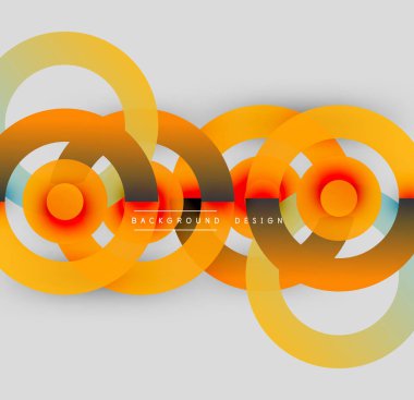 Soyut tasarım özellikleri üst üste binen turuncu daireler. Gradyan renkler dinamik görsel efekt yaratır. Minimalist tarz, modern estetik.