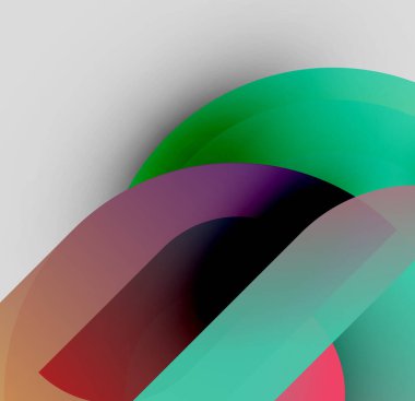 Soyut renkli şekiller örtüşür, dinamik görsel akış yaratır. Gradyanlar modern estetiği çağrıştıran pürüzsüz bir şekilde harmanlarlar..