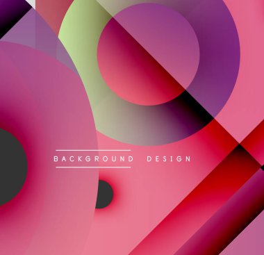 Soyut kompozisyon. Üst üste binen daireler, şekiller canlı gradyanlar yaratır. Modern tasarım, pembeler, kırmızılar görsel alana hakim..