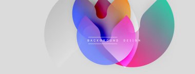 Soyut renkli şekiller örtüşür, dinamik görsel efekt yaratır. Açık gri arka plan canlı renkleri artırır. Metin arkaplan tasarımı okur.