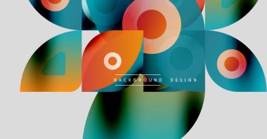 Soyut geometrik şekiller örtüşüyor, canlı renk eğimleri yaratıyor. Modern tasarım elementleri dinamik bileşim, temiz estetik.