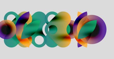 Soyut kompozisyon. Üst üste binen daireler, canlı renkler, bulanık kenarlar. Modern tasarım, dijital sanat, yumuşak gradyanlar. Minimalist estetik.