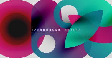 Soyut renkli örtüşen şekiller dinamik arkaplan oluşturur. Modern tasarım canlı gradyanlar, pürüzsüz geçişler içerir..