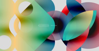 Soyut renkli şekiller örtüşür, dinamik görsel efekt yaratır. Gradyan renkler düzgün bir şekilde harmanlanarak modern tasarımı oluşturur..