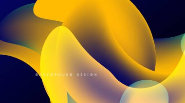 Soyut sıvı şekilleri örtüşür, canlı gradyanlar yaratır. Sarılar, morlar, maviler koyu arka planda birleşir. Modern tasarım ögesi.