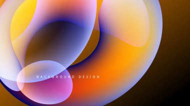 Soyut renkli şekiller örtüşüyor, canlı gradyanlar yaratıyor. Karanlık arka plana karşı modern tasarım elemanı. Yumuşak geçişler, akışkan formlar.