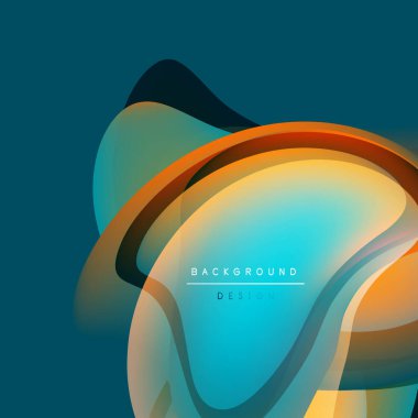 Soyut sıvı şekiller, canlı renklerin karışımı. Modern tasarım elementleri dinamik görsel etki yaratır. Teal arkaplanı sıcak tonları tamamlar.