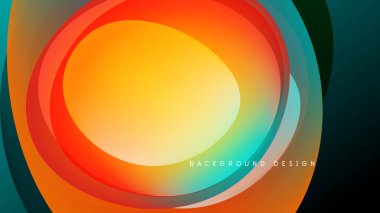 Soyut renkli katmanlar dairesel dinamik tasarım yaratır. Canlı gradyanlar harmanlanarak, karanlık zemine karşı sıvı şekiller oluşturur..