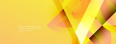 Soyut geometrik şekiller örtüşüyor, parlak sarı, turuncu renkler yaratıyor. Modern tasarım enerji, hareket, pozitif titreşimler öneriyor.