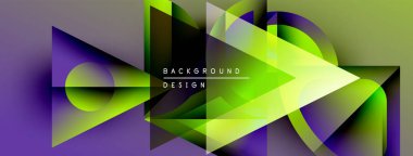 Soyut geometrik şekiller, canlı renkler, dinamik bileşim. Modern tasarım elementleri görsel ilgi yaratıyor, gradyanlar mevcut.