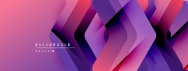 Soyut geometrik şekiller canlı gradyan arkaplan oluşturur. Pembe, mor renkler modern estetik sunarak tasarıma hükmediyor..