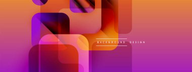 Soyut geometrik şekiller örtüşüyor, canlı turuncu ve mor renkler yaratıyor. Modern tasarım elementleri dinamik görsel deneyim önerir.
