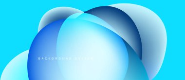 Soyut mavi şekiller çakışıyor, akışkan tasarım yaratıyor. Işık eğimleri derinliği, modern estetiği gösteriyor. Arkaplanda metin arkaplan tasarımı.