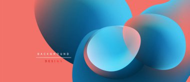 Soyut sıvı şekilleri kesişir. Mercan, mavi renkler harmanlanarak dinamik arkaplan tasarımı yaratır. Modern estetik, pürüzsüz eğimler sunar.