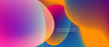 Soyut renkli tasarım, üst üste binen daireler. Renkler karışıyor ve canlı bir görsel etki yaratıyor. Modern estetik arka planlar.