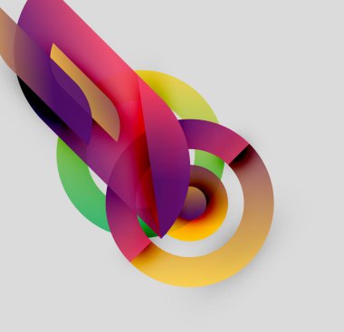 Soyut renkli kurdeleler birbirine dolanır ve dinamik kompozisyon oluşturur. Gradyanlar harmanlanır, canlı görsel deneyimler oluştururlar. Modern tasarım.