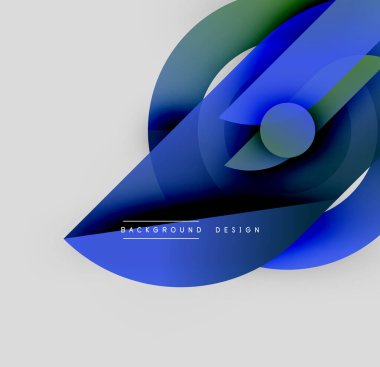 Soyut mavi tasarım üst üste binen şekiller, gradyanlar. Metin elementli minimalist kompozisyon, modern estetik. Düz eğriler dinamik görsel etki yaratır.