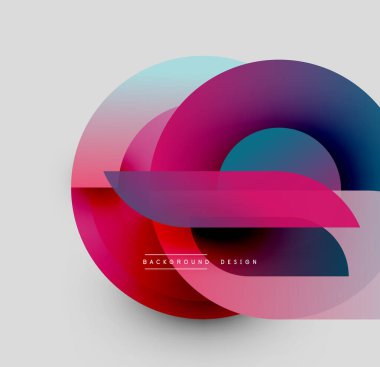 Soyut renkli tasarım. Üst üste binen daireler dinamik görsel efekt yaratır. Gradyan gölgeler pürüzsüz, modern estetik.