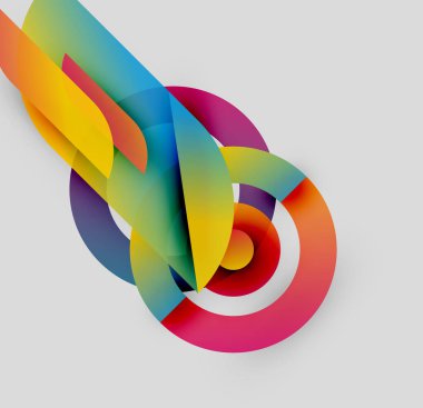 Soyut renkli kurdeleler birbirine dolanır ve dinamik şekiller oluşturur. Parlak renkler harmanlanır ve modern görsel etki yaratır. Yumuşak eğimler hareketi, derinliği gösterir.