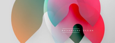 Soyut renkli örtüşen şekiller modern arkaplan oluşturur. Yumuşak eğimler, akışkan formlar, dinamik bileşimler. Minimalist tasarım unsurları.