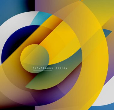 Soyut renkli tasarım. Üst üste binen daireler dinamik görsel efekt yaratır. Gradyan renkler düzgün bir şekilde harmanlanarak modern kompozisyonu oluşturur..