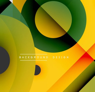Soyut geometrik şekiller çakışıyor. Sarı, yeşil, siyah renkler dinamik kompozisyon oluşturur. Arka planlar için modern tasarım ögesi.