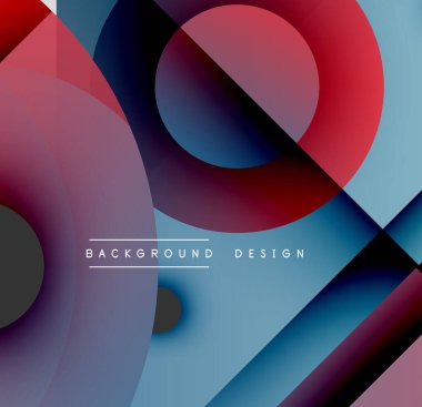 Soyut kompozisyon. Üst üste binen daireler, dikdörtgenler dinamik görsel efekt yaratır. Gradyan renkler pürüzsüz, modern tasarım.