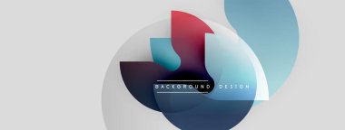 Soyut tasarım özellikleri üst üste binen daireler, gradyanlar. Renkler arasında kırmızı, mavi, mor, açık gri vardır. Metin arkaplan tasarımı okur.