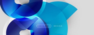 Soyut mavi tasarım. Üst üste binen şekiller dinamik akış yaratır, modern estetik. Gradyan renkler, pürüzsüz geçişler, temiz sunum.