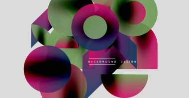 Soyut renkli çakışan daireler dinamik görsel kompozisyon oluşturur. Modern tasarım öğeleri yaratıcılığı ve yeniliği önerir.