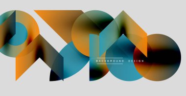 Soyut geometrik şekiller örtüşüyor, canlı renk eğimleri yaratıyor. Modern tasarım elementleri dinamik bileşimi, pürüzsüz geçişleri önerir.
