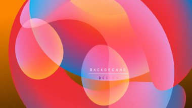 Soyut renkli şekiller örtüşüyor, canlı gradyanlar yaratıyor. Arkaplan siyah, tasarım özellikleri şeffaf daireler, renkler pürüzsüzce harmanlanmış.
