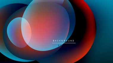 Soyut renkli çakışan daireler. Gradyan gölgeler dinamik görsel efekt yaratır. Koyu arka plan canlı renkleri arttırır. Modern tasarım ögesi.
