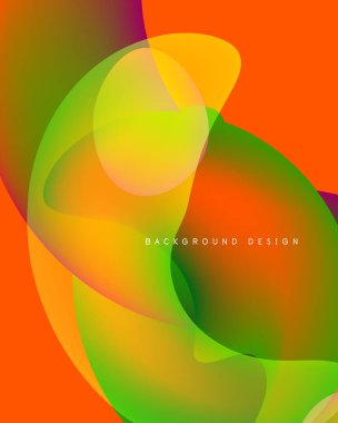 Soyut, enerjik şekiller çakışıyor. Turuncu, yeşil, sarı renkler düzgün bir şekilde harmanlanarak dinamik görsel efekt yaratır. Modern tasarım ögesi.