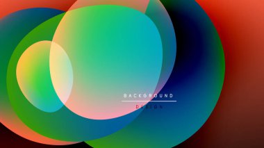 Canlı örtüşen daireler soyut renkli arkaplan oluşturur. Düz gradyanlar renkleri karıştırır, dinamik görsel efekt oluşturur.