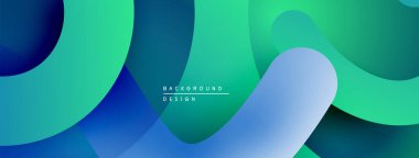 Soyut sıvı şekiller, canlı maviler, yeşiller modern arka plan oluşturur. Yumuşak eğimler, üst üste binen katmanlar dinamik görsel efekt sunar.