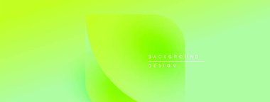 Parlak yeşil eğimli arka plan. Soyut şekiller çakışır ve yumuşak görsel efektler yaratır. Metin elemanları mevcut olan minimalist tasarım.