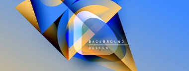 Soyut geometrik şekiller harmanlanarak dinamik mavi, altın gradyan oluşturur. Modern tasarım yenilik, teknoloji, görsel cazibe öneriyor.