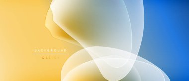 Soyut arkaplan özellikleri üst üste binen şeffaf şekiller. Sarı, mavi renkler yumuşak bir değişim etkisi yaratır. Minimalist tasarım, modern estetik.