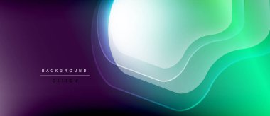 Soyut eğim arkaplanı. Pürüzsüz kıvrımlar mor, yeşil renkler harmanlıyor. Dijital projeler için modern tasarım öğesi. Minimalist estetik.
