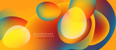 Soyut, enerjik şekiller örtüşüyor ve akışkan renkli bir arkaplan oluşturuyor. Sıcak tonlarda mavi aksanlar hakim. Modern tasarım ögesi.