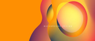 Soyut renkli tasarım, üst üste binen daireler, gradyanlar. Sıcak tonlar kompozisyona hakim, modern estetik yaratıyor. Arkaplan metni mevcut.