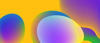 Soyut renkli şekiller çakışıyor. Titreşimli gradyanlar akıcılık, enerji ve modern tasarım gibi pürüzsüz geçişler yaratır. Sarı arka planda baskın.