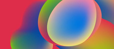 Soyut renkli şekiller örtüşüyor, canlı gradyanlar yaratıyor. Kırmızı, mavi, yeşil renkler kusursuz bir şekilde harmanlanır. Modern tasarım ögesi.