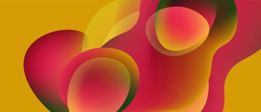 Soyut şekiller örtüşür, canlı renk karışımları yaratır. Sarı, kırmızı, yeşil renkler kompozisyona hakim. Yumuşak gradyanlar biçimleri tanımlar.